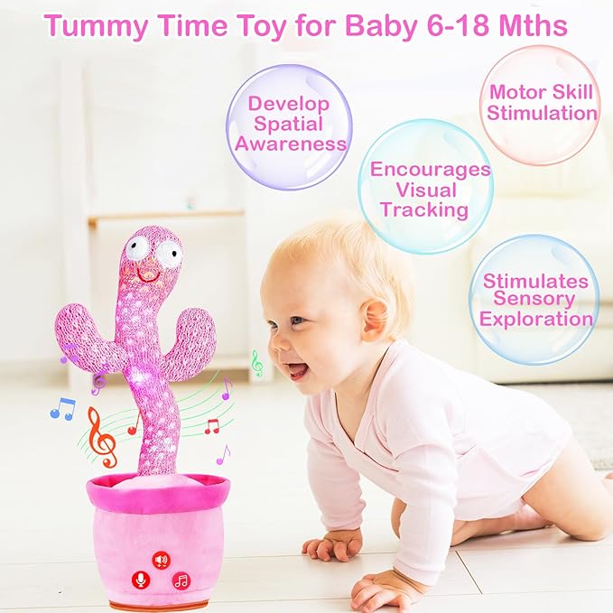 Rechargeable Dancing Talking Cactus Toy, Interactive Cactus Baby Toy Mimicking Singing, Educational Baby Toys w/ 51 Exclusive English Songs for Babies, Baby Girl Toys Gifts, Stocking Stuffers for Kids