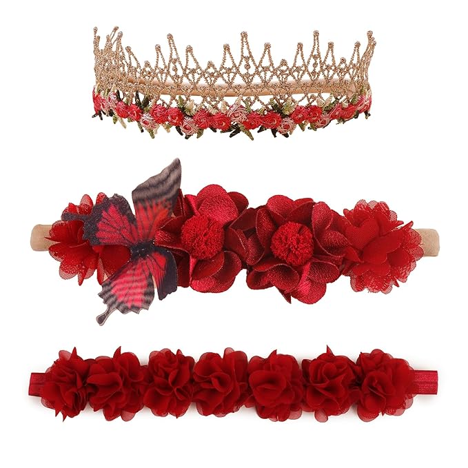 cherrboll 3pcs Baby Girl Headbands Flowers, Super Soft & Stretchy Nylon Floral Hairbands for Newborn Toddler