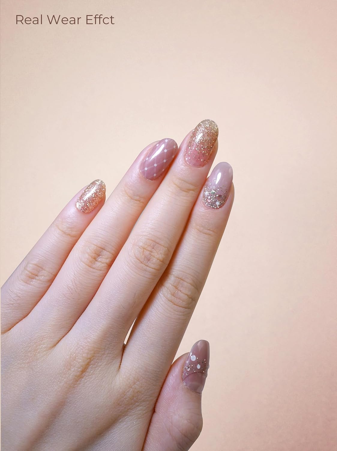 Pre Cured Gel Nail Strips - 44PCS Salon Quality Gel Nail Stickers - Long Lasting Polish Wraps for Women no UV Light Needed Easy Apply& Remove (Beige Nude）