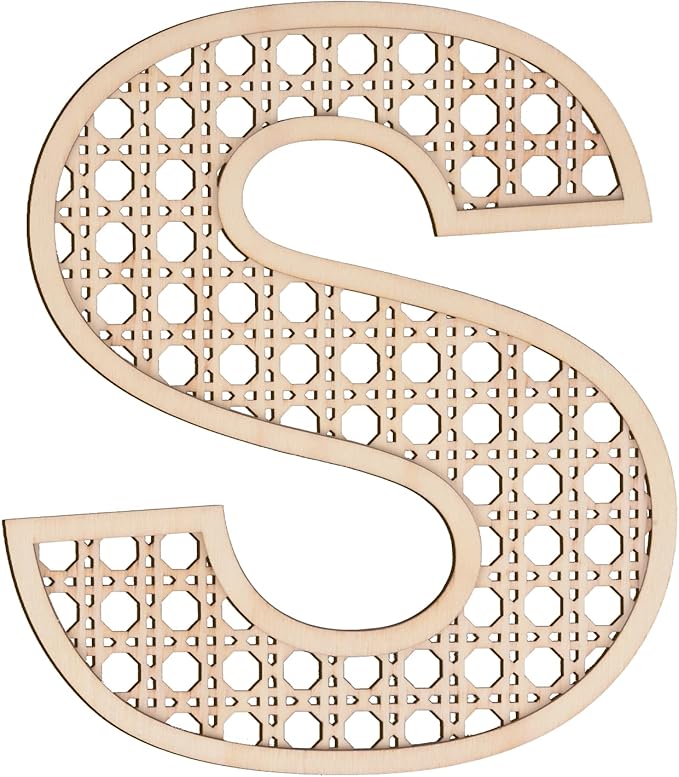 Large Boho Wooden Rattan Letters 12 inch for Nursery Decor Wood Letter S Wall Decors for Baby Girl Boy Bedroom Home Rustic Name Sign Birthday Wedding Decorative Letters