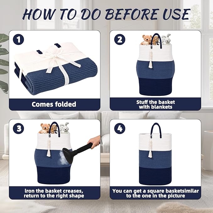 Woven Laundry Basket for Clothes,65 L Large Rectangle Laundry Hampers with Beads Tassel, Nursery Storage Basket for Toys, Tall Dirty Clothes Hamper for Bedroom Aesthetic, Laundry Room Organization