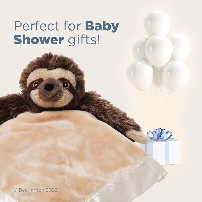 Bearington Baby Speedster Snuggler, 15 Inch Sloth Plush Stuffed Animal Security Blanket Lovey for Babies