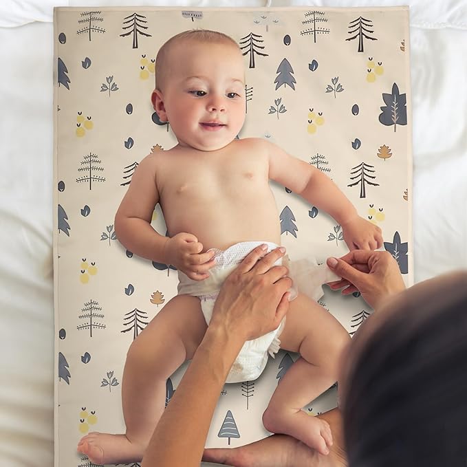 Vegan Leather Baby Changing Mat - Wipeable Portable Changing Pad, Foldable Travel Changing Mat for Baby, Newborns Toddlers Shower Gifts (Forest Tree,20"*28")