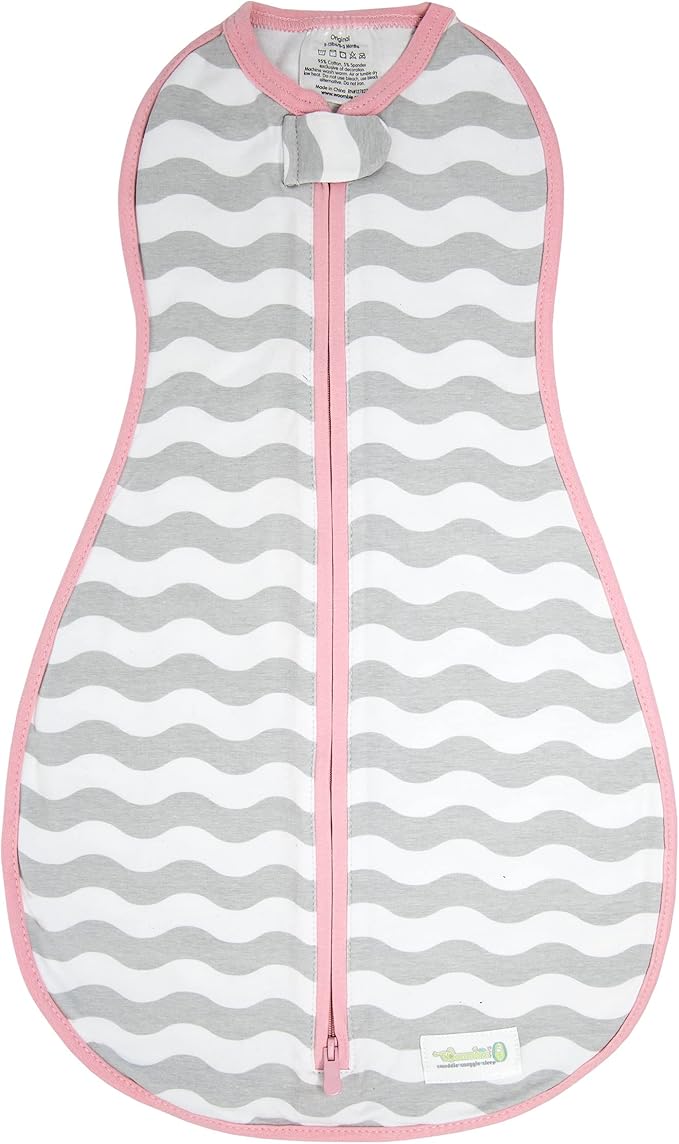 Woombie Original Baby Swaddling Blanket - Self-Soothing, Cotton Baby Swaddle with Zipper - Wearable Newborn Blanket, Mod Waves, 14-19 lbs