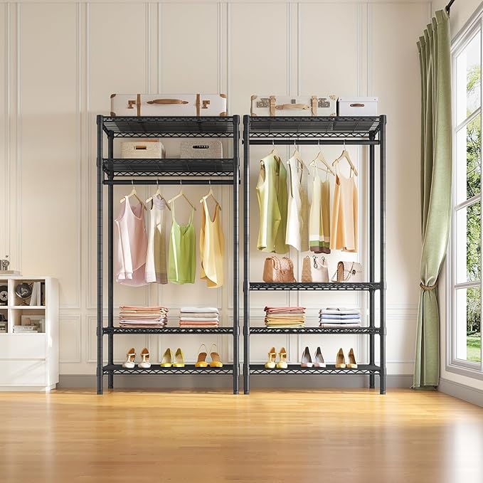 VIPEK V1 Medium Portable Garment Racks 440lbs Load Capacity, Heavy Duty Clothes Rack with 4 Tiers Adjustable Shelves & Hanging Rod, Compact Space-Saving Storage for Small Apartments/Dorms (Black)