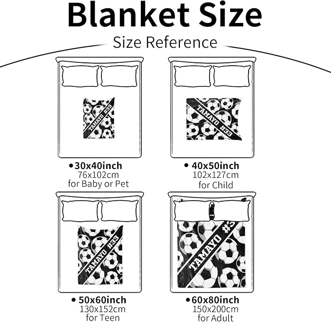 Custom Kids Soft Blanket: Personalized Gift for Soccer Football Basketball Softball Lovers Name and Number - Flannel Toddler Bed Blankets (60X80inch)