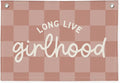 "Long Live Girlhood" Linen Canvas Wall Hanging 20x30 Inch - Pink Buffalo Check Girls Nursery & Toddler Room Decor, Banner Flag for Playroom Wall Art