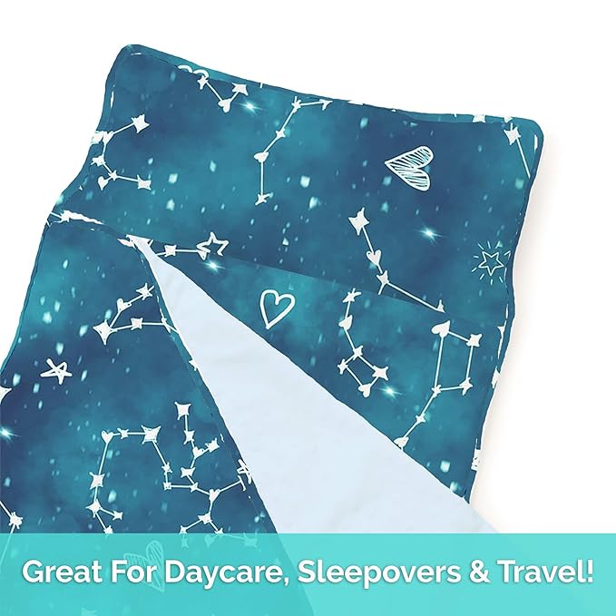 JumpOff Jo Nap Mat for Kids - Cozy Kids Rest Mat with Removable Pillow and Ultra Soft Blanket for Preschool, Daycare, and Sleepovers - Night Sky