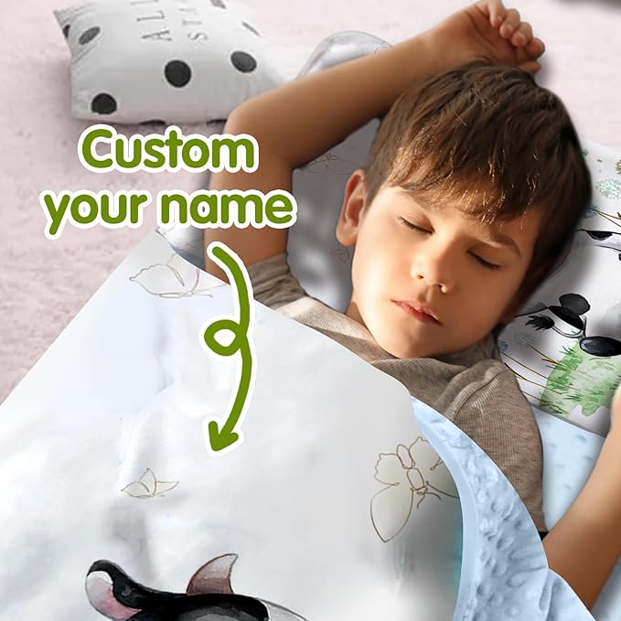 Personalized Toddler Nap Mats for Preschool, Custom Name Kids Sleeping Bag for Daycare, Roll Up Sleeping Mat with Removable Pillow and Soft Dot Minky Blanke for Boys Camping Travel