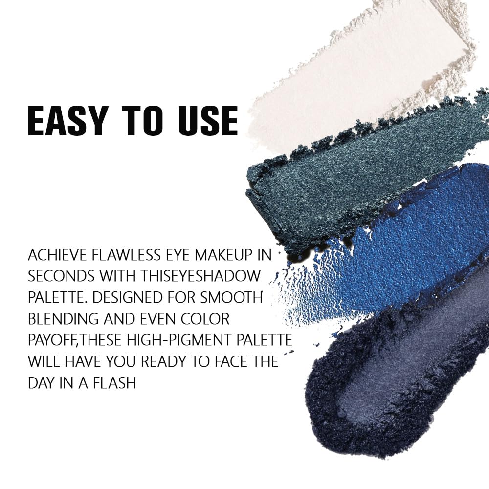 Kaely Powder Eyeshadow Quad, Blue Green Glitter Shimmer Eyeshadow Palette Makeup, Neutral Eye Shadow Palette for Older Women Pigmented Waterproof, sombras para ojos, Blendable, Cruelty-free, 08