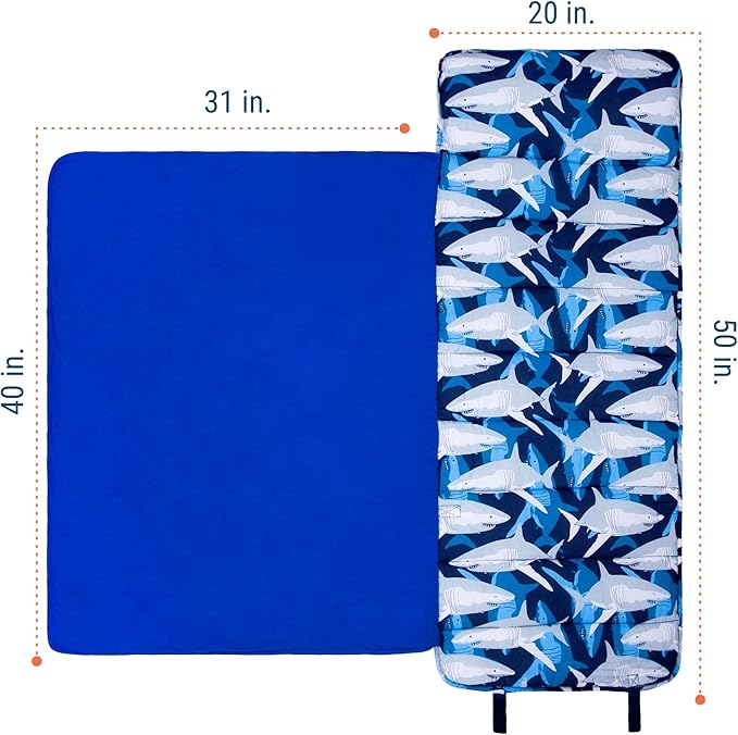 Wildkin Kids Original Nap Mat – Cozy Kids Sleep Mat with Pillow, Ideal for School & Travel - Sharks