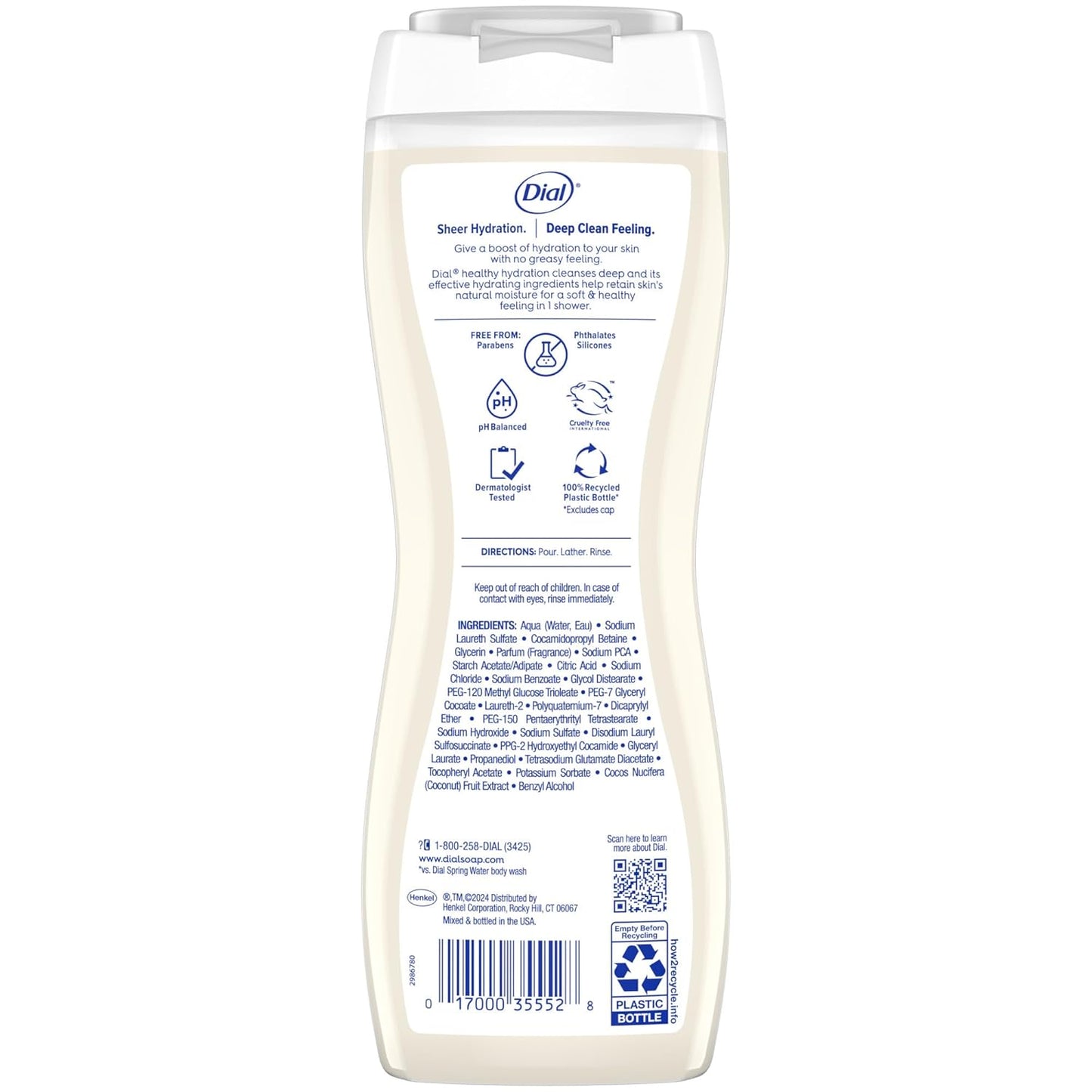 Dial Body Wash, Healthy Hydration, Coconut Milk plus Vitamin E, 16 fl oz (Pack of 4)