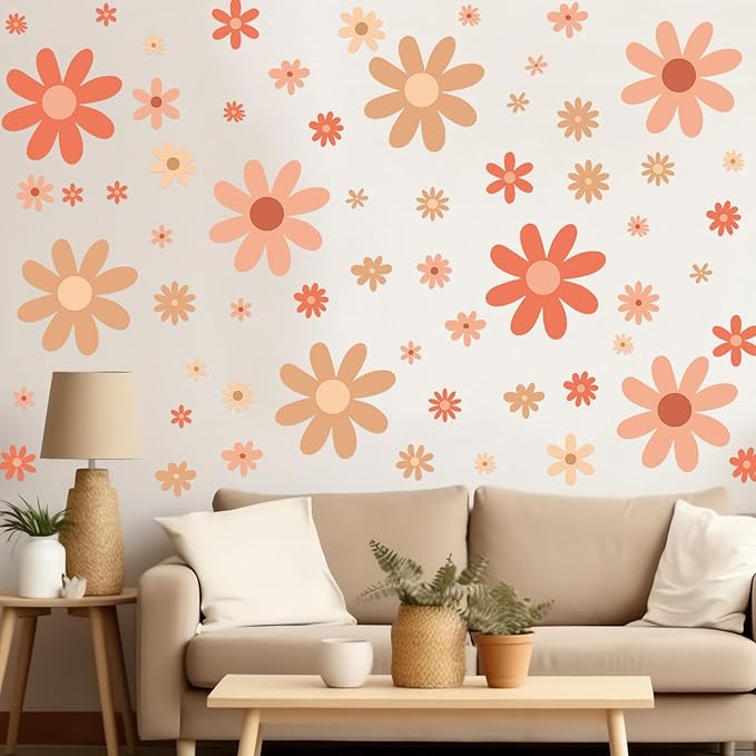 TaoBary 165 Pieces 15 Sheet Large Daisy Wall Decals Flower Stickers Vinyl Peel and Stick Floral Decal Daisy Wall Decor for Nursery Playroom Bedroom Living Room(Lovely)