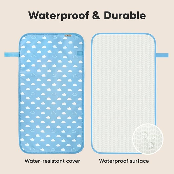 KeaBabies Portable Diaper Changing Pad, Easy Wipe Clean - Foldable Waterproof Baby Changing Mat for Diaper Bag, Compact, Lightweight, 25x13 Newborn, Infant, Baby Changer Travel Essential (Cloud)