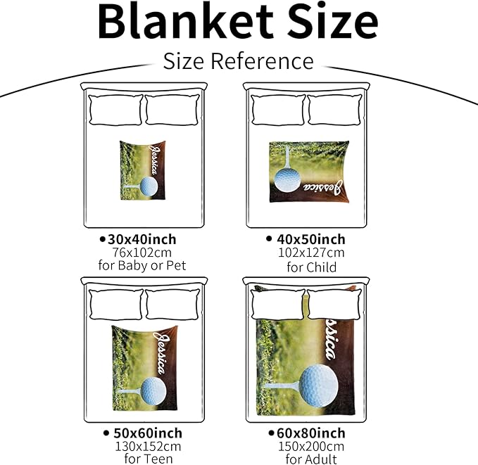 Personalized Golf Blanket Name and Number: Custom Golf Throw Blankets Super Soft Flannel Customized Name Softball Gifts for Kids Boys Girls Women Men Golf Lover(40" x 50" for Kids)
