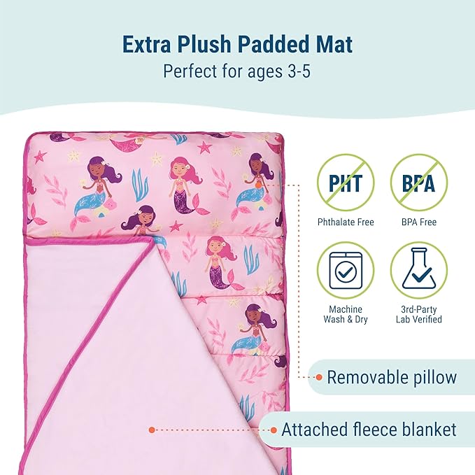 Wildkin 43-inch Kids Nap Mat – Soft Microfiber Toddler Sleeping Mat with Pillow