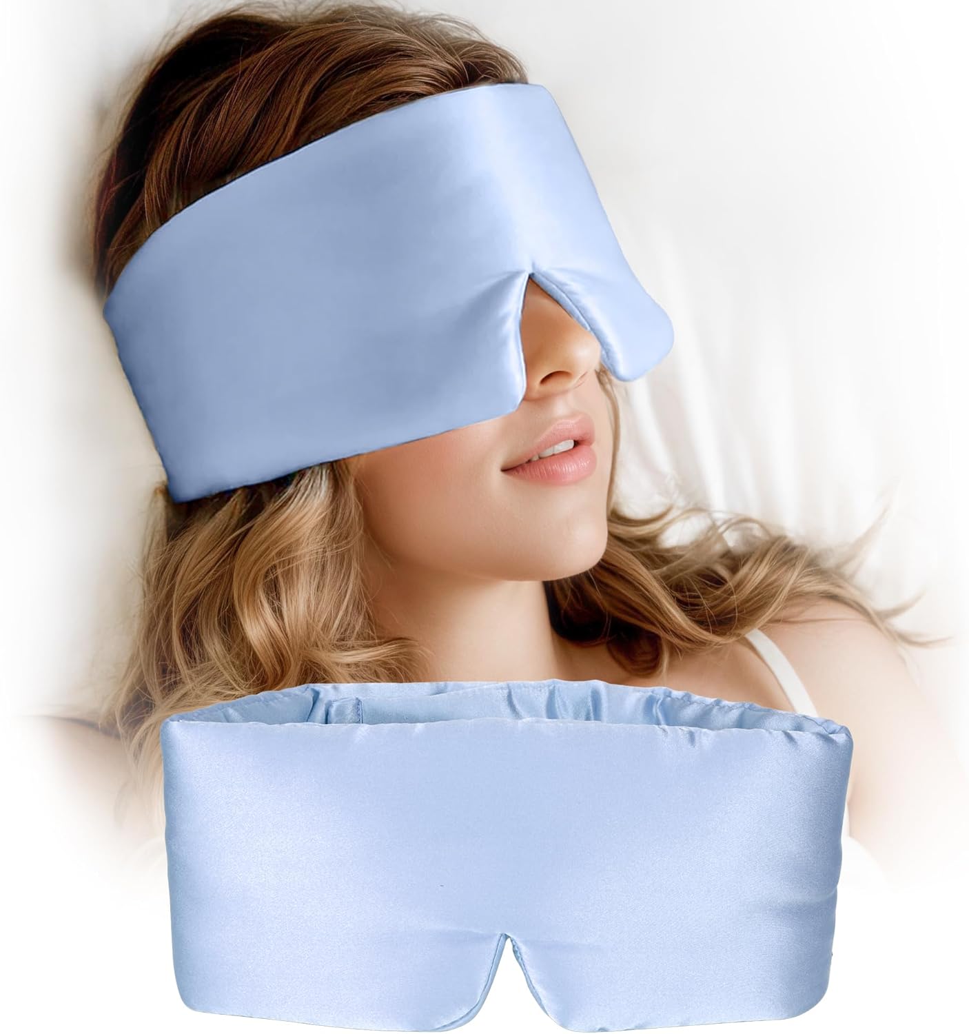 Silk Sleep Mask for Women and Men, Side Sleeper, 22 Momme Pure Mulberry Silk Total Blackout 100% Mulberry Eye Mask with Adjustable Headband Full Size, Eye Masks for Sleeping and Travel