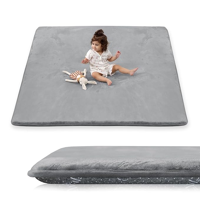 1.5" Thick Baby Play Mat for Floor, 50x50 Playpen Mat, Pro Soft Flannel Foam Mats Toddler Infant Kids Crawling for Nursery Rug Playroom Living Room Waterproof Easy Care Non-Slip (Dark Grey)