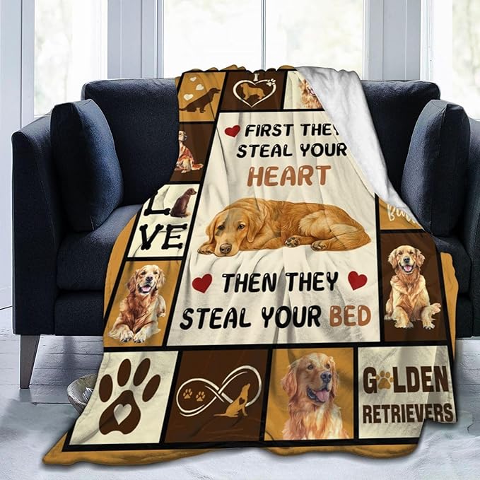 Golden Retriever Blanket Golden Retriever Throw Blanket Gifts Super Soft Flannel Lightweight Fluffy Plush Fuzzy Fleece Dog Decor Blanket for Woman Girl Kids Boys for Bed Sofa Bedding 60"X80"