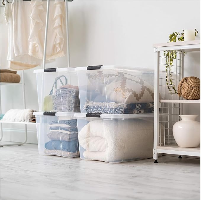 IRIS USA 2-Pack Storage Bins with Lids, 72 Quart, Made in USA Stackable See-Through Organizing Solution Latches Durable Nestable Containers Secure Pull Handle, BPA-Free Plastic