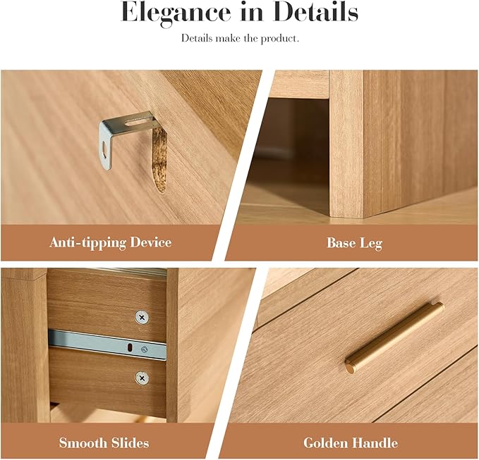 Curved 6-Drawer Dresser for Bedroom, 54" Wide Modern Chest of Drawers, Vanity Desk TV Stand for Living Room, Closet Storage Drawers Organizer Furniture, Nursery, Hallway, Oak