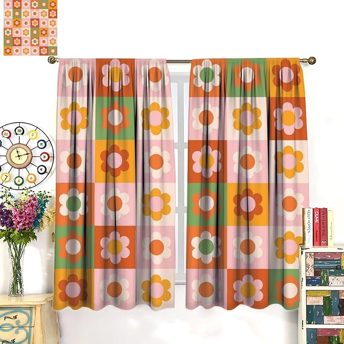 70s Flowers Curtains,Vintage Cute Colorful Abstract Floral for Girls Kids Bedroom Bathroom Curtains Window,Trendy Groovy Funky Novelty Home Window Treatments Drapes 42"" W X 63"" L, Style-5