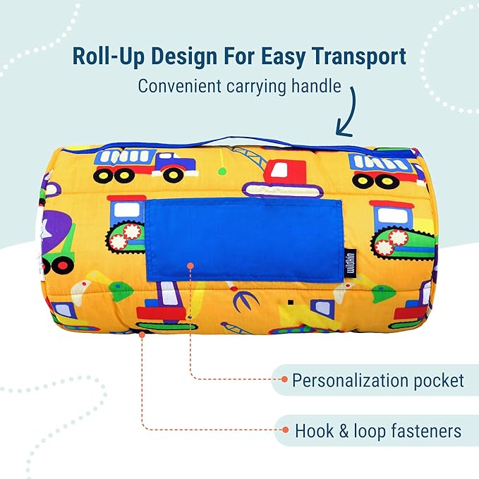 Wildkin Kids Original Nap Mat – Cozy Kids Sleep Mat with Pillow, Ideal for School & Travel - Under Construction