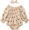 2pcs Infant Baby Girls Romper Dress Headband Long Sleeve Clothing Flowers Newborn Boho Girl Outfit Jumpsuit Clothes
