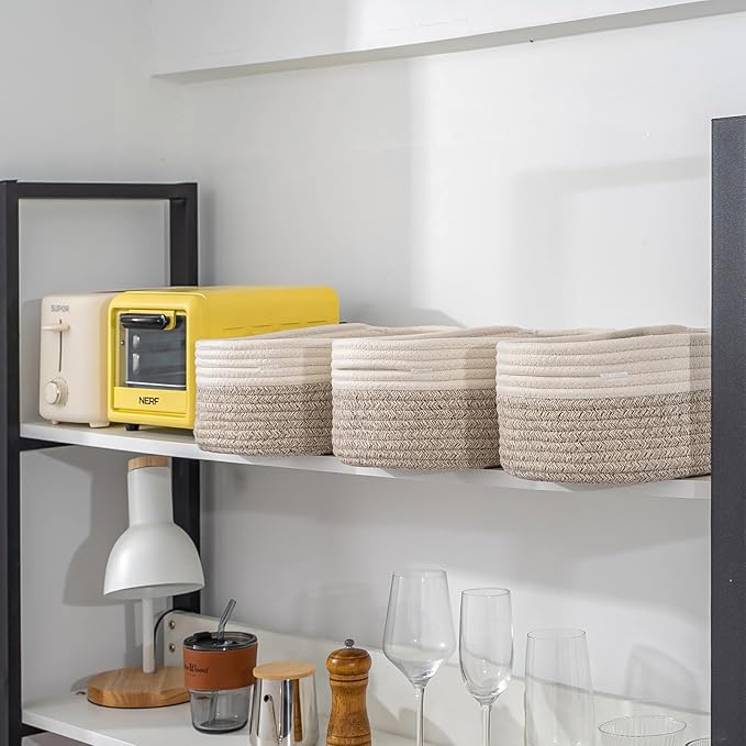 CubesLand Baskets for Shelves Storage,Cube Shelf Closet Storage Bins Set 3,Long-lasting &Skin-friendly Toy Basket Bin,Stylish Room Decor Basket,Woven Off White/Light Brown