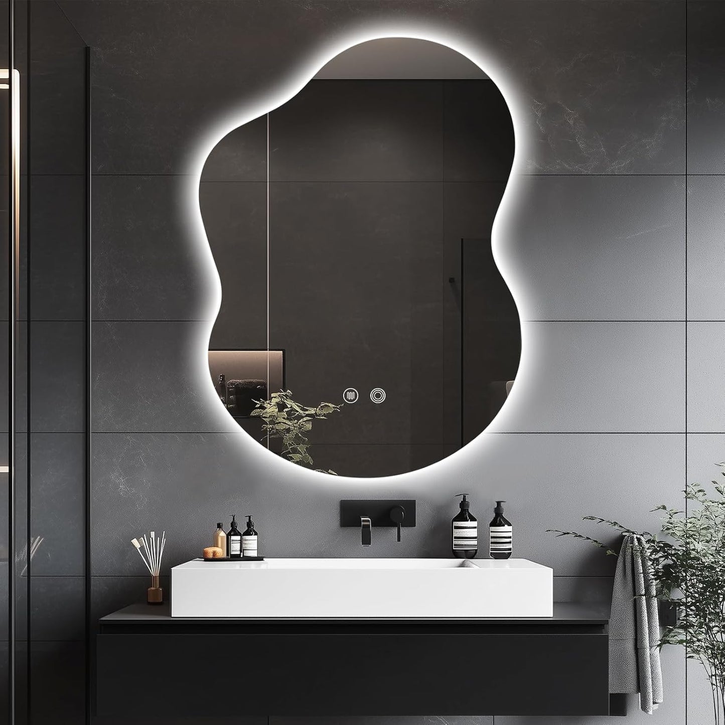 30"x22" Irregular LED Bathroom Mirror with Front & Backlight, Anti-Fog, Dimmable, 3 Color Modes, Wall-Mounted [Horizontal/Vertical]
