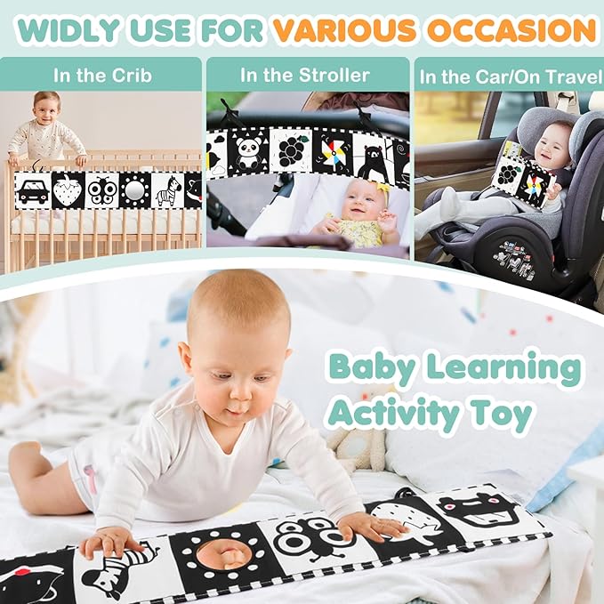 High Contrast Baby Toys for Newborn, Tummy Time Black and White Baby Toys for 0-6 Months, Soft Montessori Visual Stimulation Sensory Infant Book, Boy Girl Shower Gift Christmas Stocking Stuffers