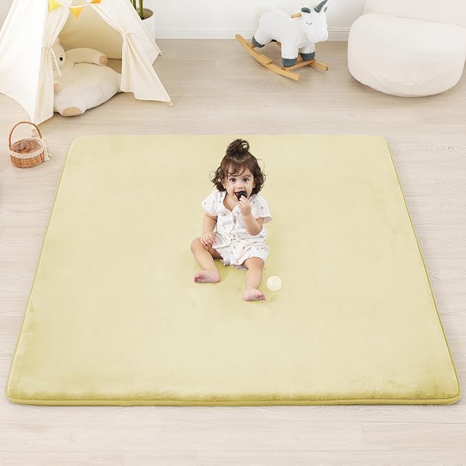 1.3" Thick Baby Floor Play Mat 50x50, Basic Padded Foam Mat for Tummy Time Crawling, Non Slip Cushioned for Babies Toddlers Infants Kids (Cream)