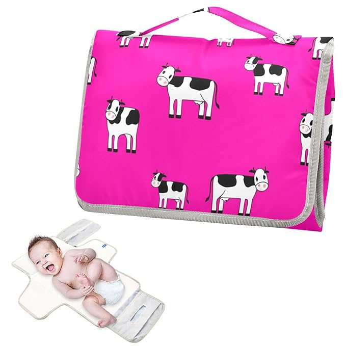 Cows Portable Changing Pad with Built-in Pillow, Waterproof Foldable Baby Diaper Changing Pads, Diaper Mat for Boys and Girls