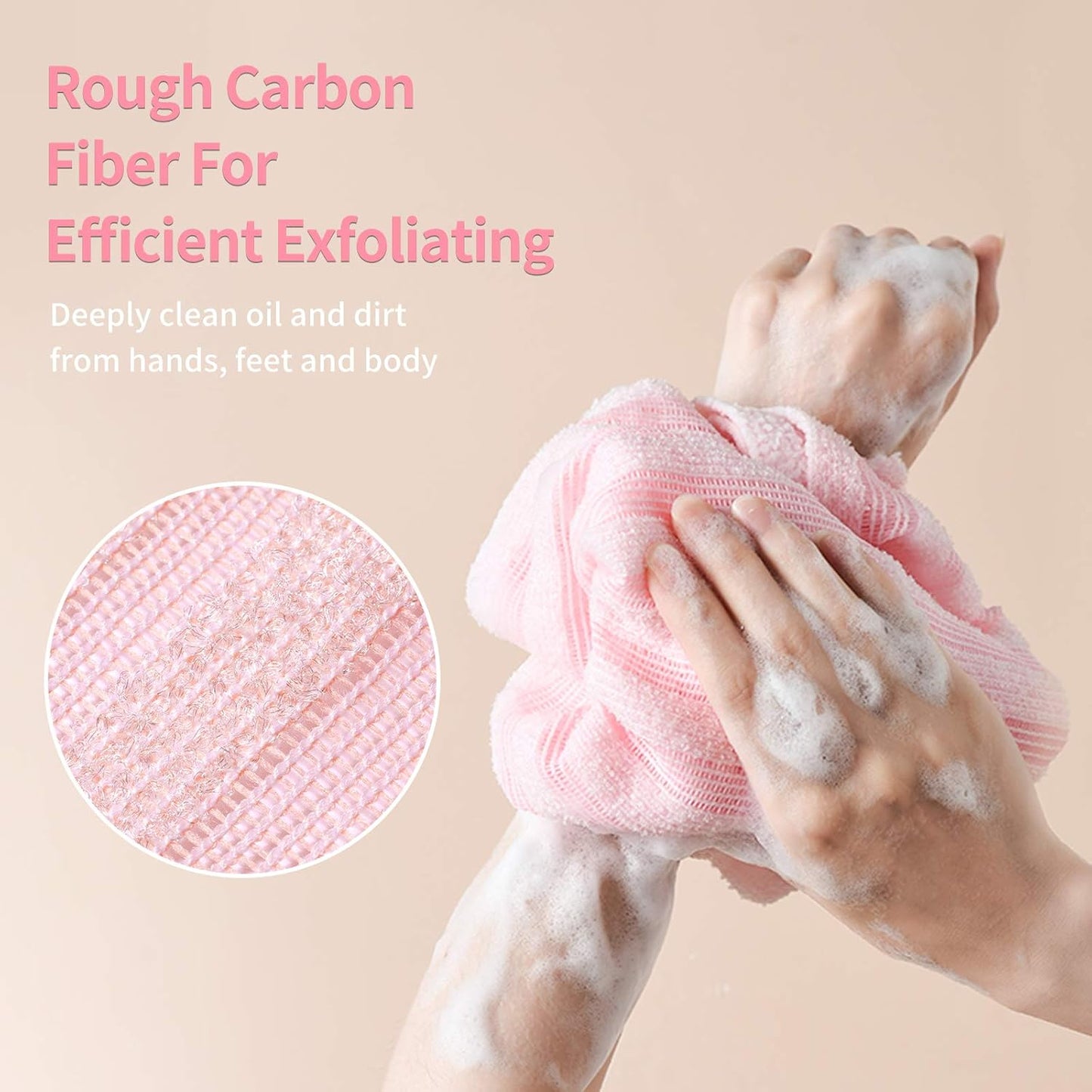 Yiclick Exfoliating Body Scrubber, Back Scrubber for Shower Bath, Japanese Scrub Wash Cloth, Exfoliating Washcloth Towel for Men Women, Body Exfoliator Loofah Luffa Sponge Net Rag Back Washer (Pink)