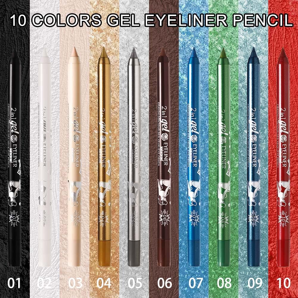 evpct 2Pcs Gold & Silver Color Gel Glitter Eyeliner Pencils Set for Women Waterline Waterproof Smudge Proof lapiz de ojos delineador de ojos contra el agua Eye Liner Makeup