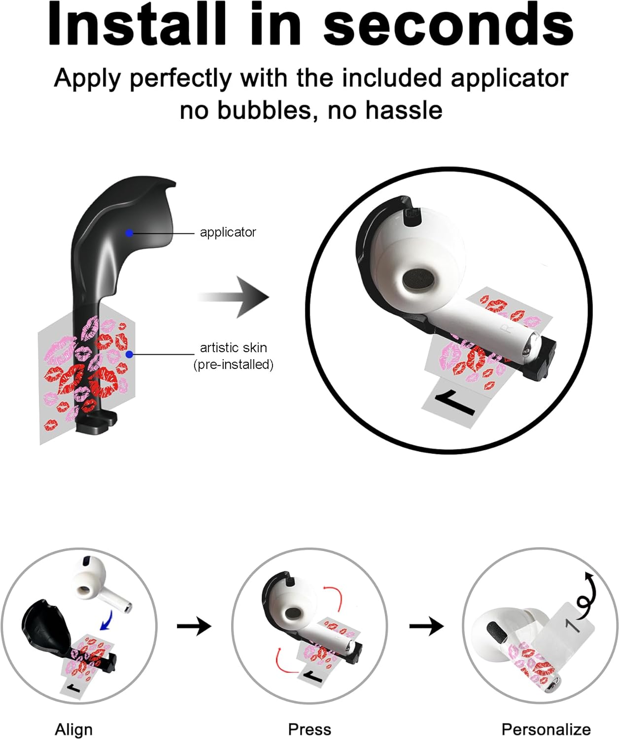 ROCKMAX for AirPods Pro 2 Skin Accessories,Pink Flower Sticker Wrap for AirPods, Unique Gifts for Women and Girls, Customized Tattoos Compatible to AirPods Pro 2nd Generation Case Cover