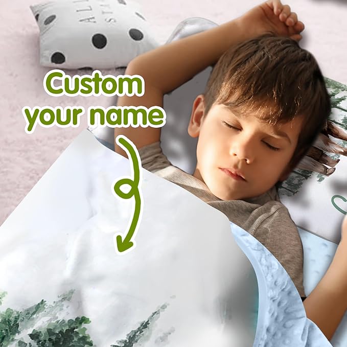 Personalized Toddler Nap Mats for Preschool, Custom Name Kids Sleeping Bag for Daycare, Roll Up Sleeping Mat with Removable Pillow and Soft Dot Minky Blanke for Boys Camping Travel