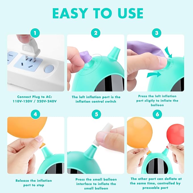 Balloon Pump Electric, SPLAKS Balloons Inflator Air Pump Portable Balloon Blower for Garland Arch, Party Decoration