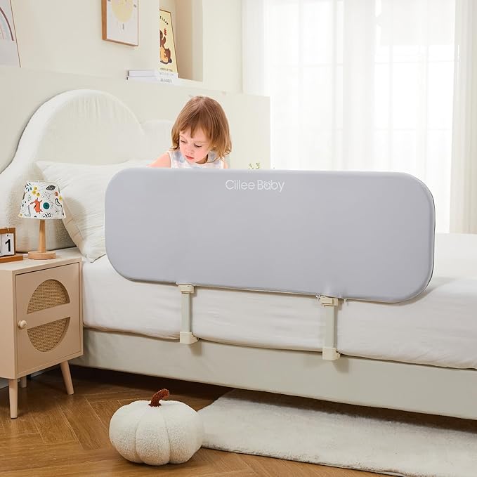 Ciilee Baby Bed Rail for Toddlers Portable Travel Kids Beds Guard Rails for Queen Bed Foldable Children Side Railing for Twin Beds Adjustable Bedrail Barandas para Camas de Niños（Grey,32in
