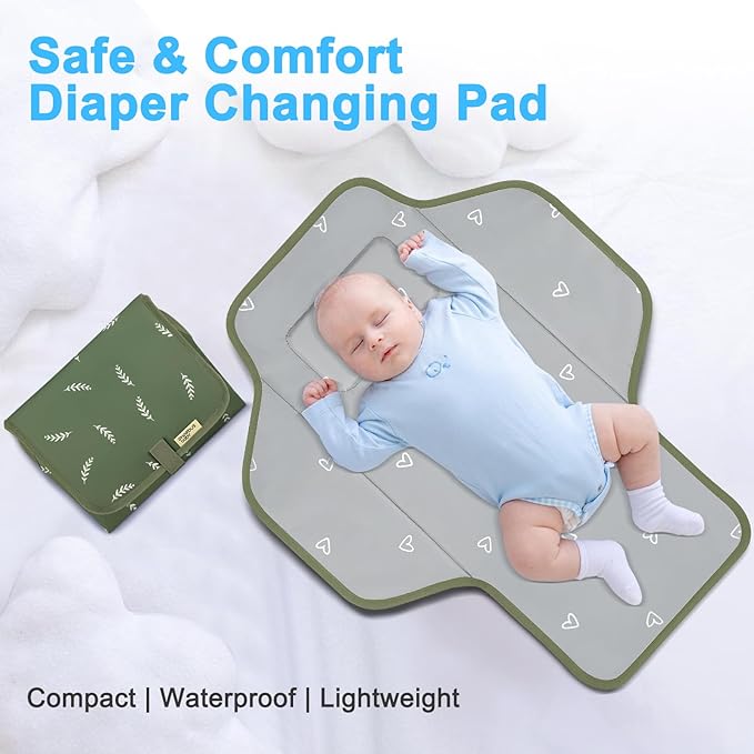 Baby Portable Changing Pad Travel - Waterproof Compact Diaper Changing Mat with Built-in Pillow - Lightweight & Foldable Changing Station, Newborn Shower Gifts