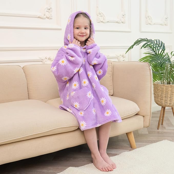 Fiosnow Daisy Flower Blanket Hoodies for Kids Toddler 2-6YR Oversize Wearable Blanket Hoodies for Boys Girls Teens
