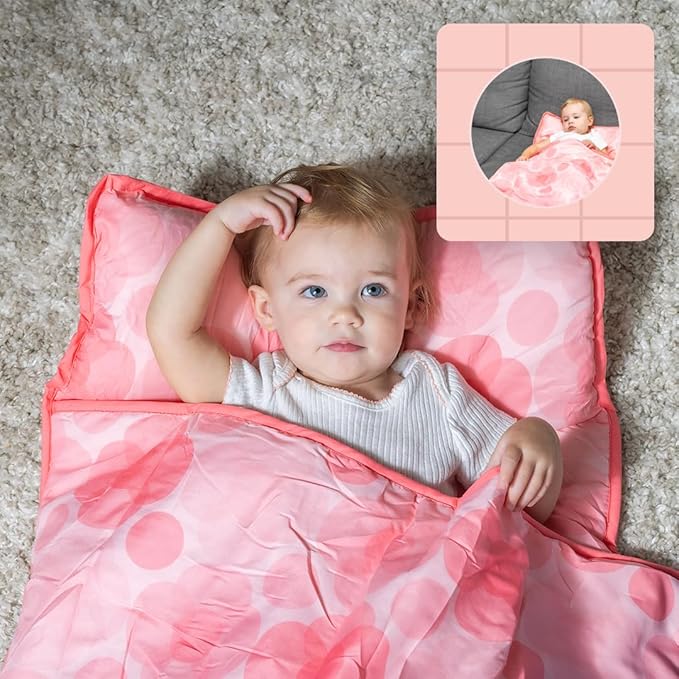 Toddler Nap Mat with Removable Pillow and Blanket (21" x 48") - Soft Sleep Mats for Kids, Daycare, Preschool, Travel - Machine Washable Roll Up Sleeping Bag - Nap Mat by Zunee