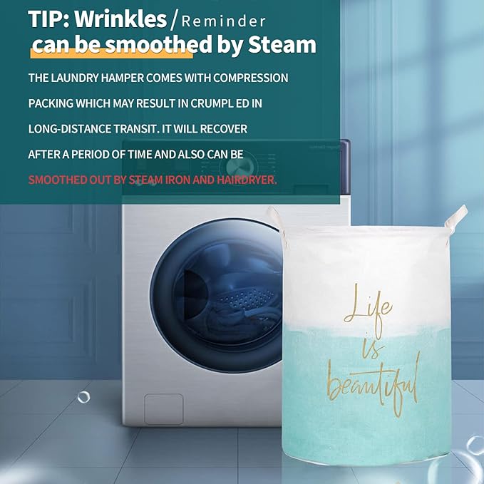 Merdes 19.7’’ Waterproof Foldable Laundry Hamper, Dirty Clothes Laundry Basket, Linen Bin Storage Organizer for Toy Collection (Life Blue)