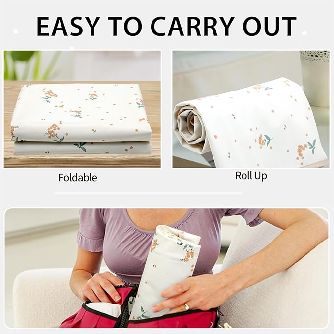 Vegan Leather Baby Changing Mat - Wipeable Portable Changing Pad, Foldable Travel Changing Mat for Baby, Newborns Toddlers Shower Gifts (Orange Floral,20"*28")