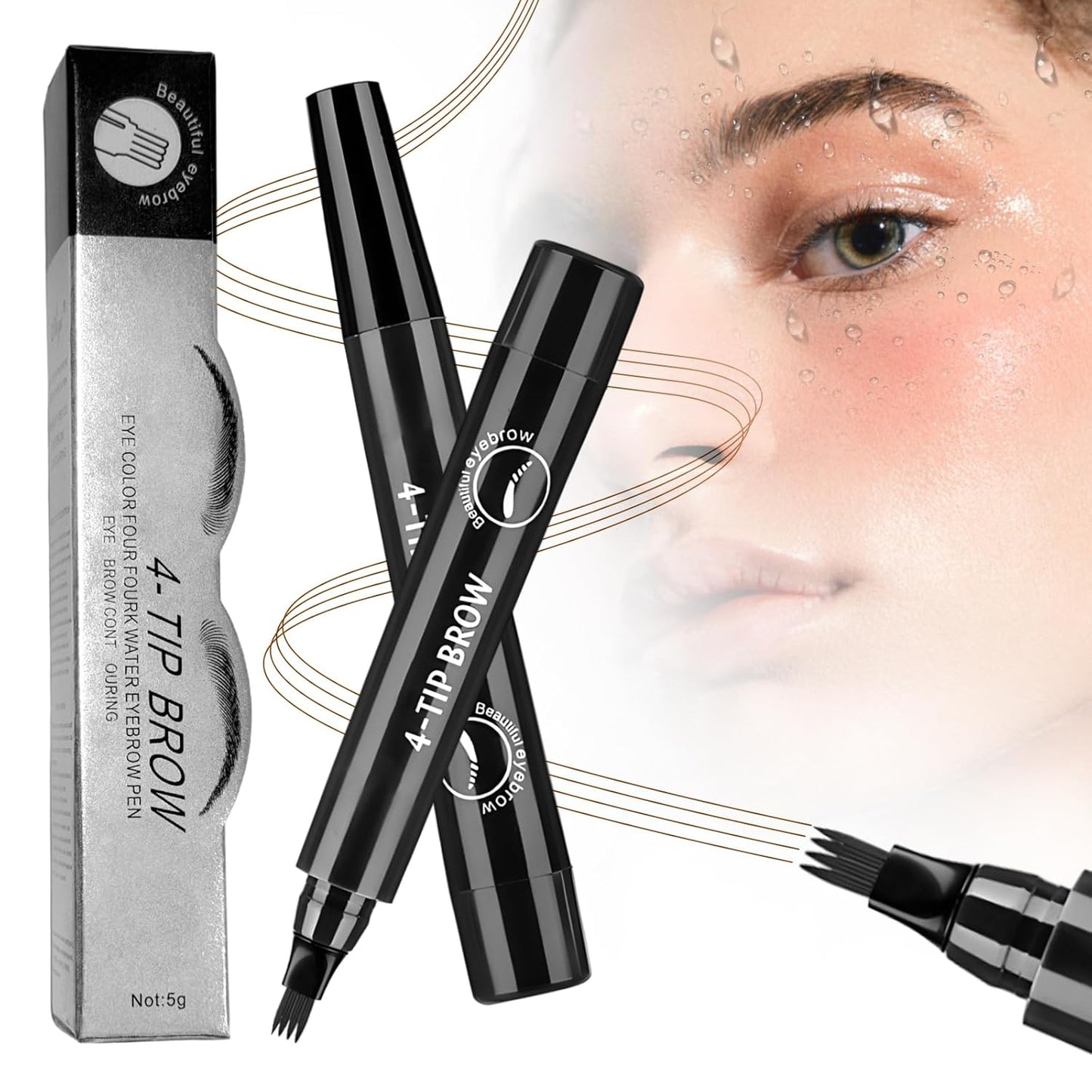 2025 New Magic Eyebrow Pencil, 4 Tipped Precise Brow Pen 3D Waterproof Microblading Contouring Pen Fine Stroke Microblading Eyebrow Pencil Creates Natural (Black)