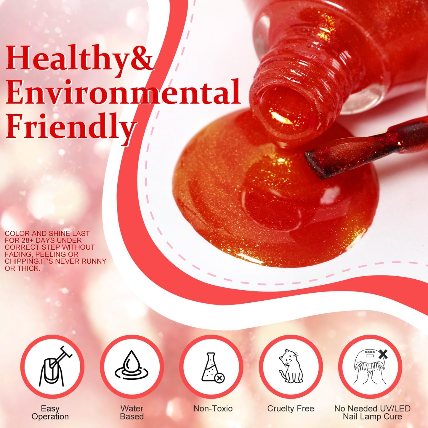 Major Dijit Quick Dry Nail Polish 12ml/0.41fl oz Gold Red Regular Nail Lacquer Fast Drying & Long Lasting Nail Polish Nail Art Effect for Nail Salon