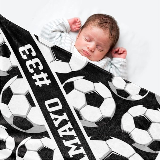 Custom Kids Soft Blanket: Personalized Gift for Soccer Football Basketball Softball Lovers Name and Number - Flannel Toddler Bed Blankets (60X80inch)