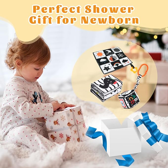 3 Pcs High Contrast Baby Toys for Newborns, 0-3 Months, 0-6 & 6-12 Months Soft Infant Toys - Montessori Learning Activities for Babies, Boys & Girls Gifts