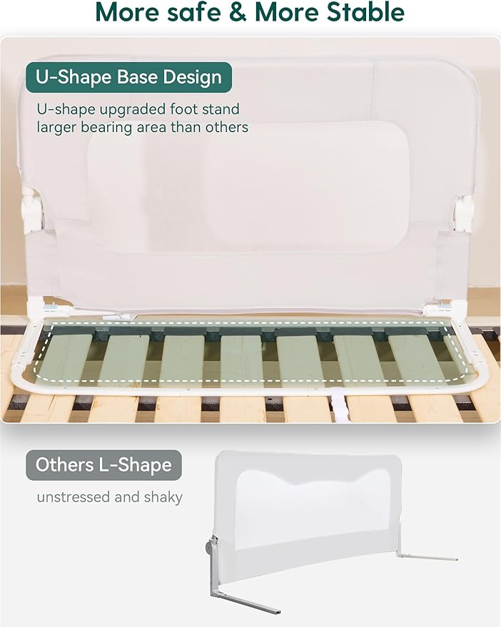 BABELIO Bed Rail for Toddlers, 43" Wide Swing Down & Adjustable Height Toddler Bed Rails for Kids/Elderly/Adults, Baby Side Railing for Twin/Full/Queen/King Size