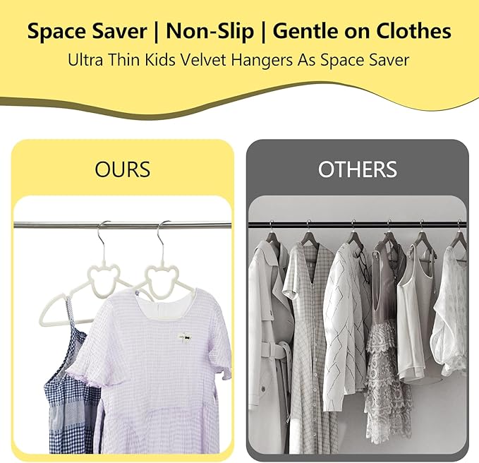 GoodtoU Kids Velvet Hangers 50 Pack - Baby Hangers for Toddler Infant Childrens Small Child Nursery Pants Clothes Organization (12.8 x 8.26 Inch, Bear)